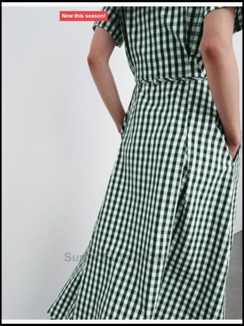 Women's Cotton Gingham Midi Shirt Dress Short Sleeve Button Down with Pockets - Picture 6 of 7